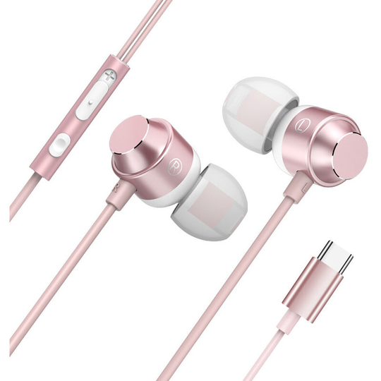 In-ear Type-c Headphones Line Control with Microphone Headphones Subwoofer Headset-rose gold - Muff