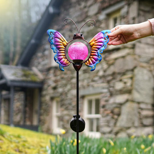Butterfly led Stake Light 91cm Solar Power | Outdoor Garden Lawn Pathway Patio Decoration - Blue and Pink|#365cda|#ff97ce