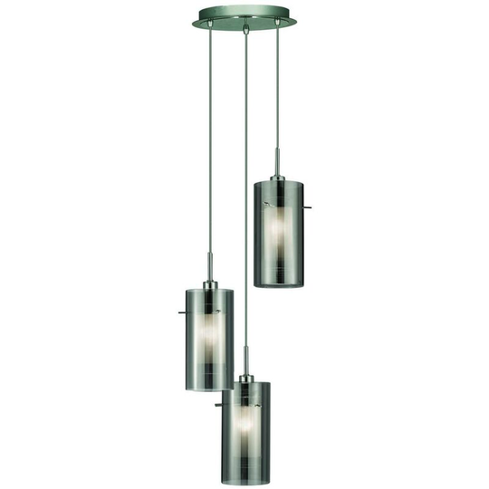 Searchlight Duo 2 - 3 Light Cluster Pendant Chrome, Smoked Glass On Plate, E14