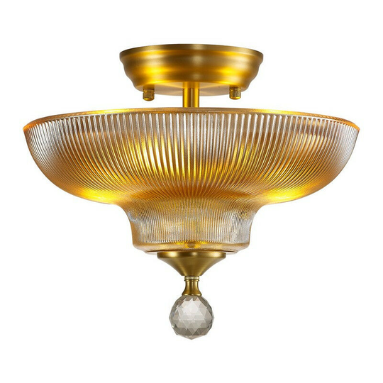 Luminosa Dresden 2 Light Semi Flush Ceiling Lamp E27 With Round 30cm Glass Shade Satin Gold, Amber