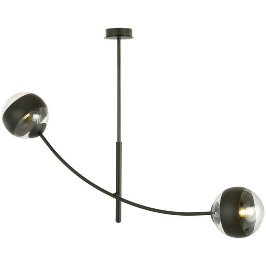 Emibig Lighting - Emibig Hunter Black Globe Multi Arm Semi Flush Ceiling light with Clear,Black Glass Shades, 2x E14