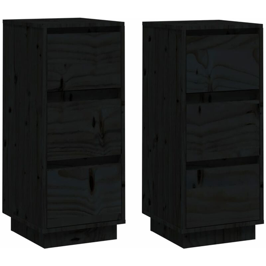 Sideboards 2 pcs Black 32x34x75 cm Solid Wood Pine Vidaxl Black