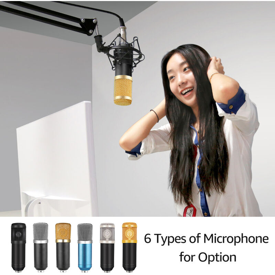 Asupermall - Studio Recording Condenser Microphone Kit with Shock Mount + Flexible Scissor Arm Stand + Pop Filter + Windscreen + Connection Cable for