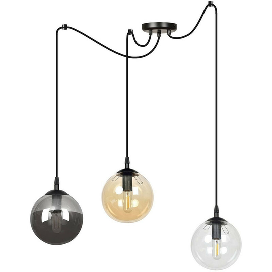 Emibig Lighting - Emibig Gigi Black Glass Globe Cluster Pendant Ceiling Light with Clear, Graphite, Amber Glass Shades, 3x E14
