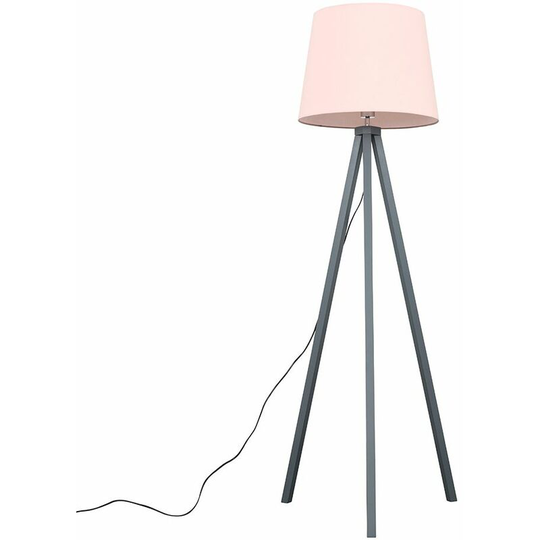 Floor Lamp Modern Wooden Tripod Light in Grey with Tapered Shade - Pink