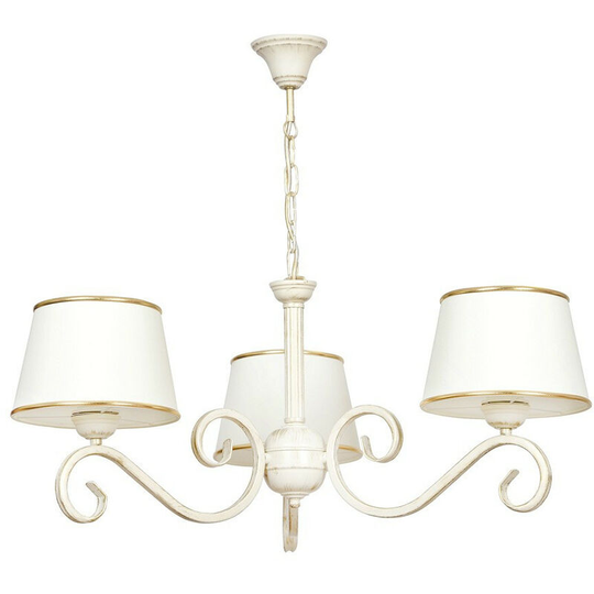 Emibig Kaspian Beige Multi Arm Pendant Ceiling Light with White, Gold Fabric Shades, 3x E27