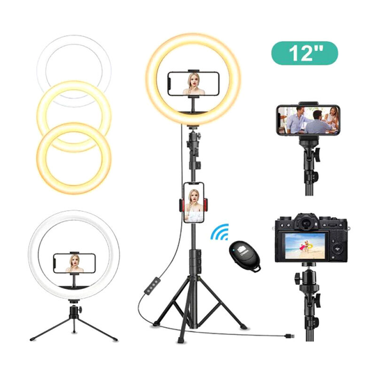 Dodocool - Selfie Ring Light with Tripod Stand and Phone Holder led Circle Lights Halo Lighting for Make Up Live Steaming Photo Photography Vlogging