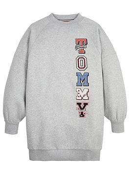 Tommy Hilfiger Girls Badge Sweat Dress - Light Grey Marl, Light Grey Marl, Size 4 Years, Women