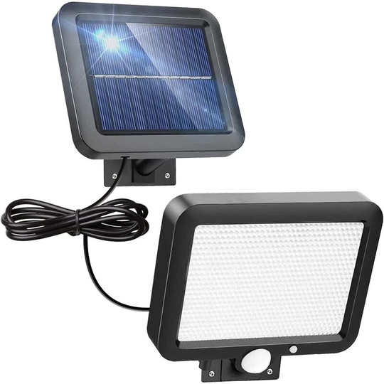 Aougo - 56 led Outdoor Solar Light with Motion Sensor, IP65 Waterproof led Floodlight, 6500K Cold Light Solar Security Wall Light with 16.5ft Cable