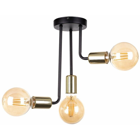 Keter Megan Multi Arm Semi Flush Ceiling Light Black, Gold, 25cm, 3x E27
