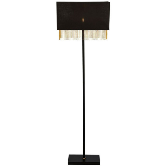 Searchlight Fringe 1 Light Floor Lamp - Black Shade With Gold Chain