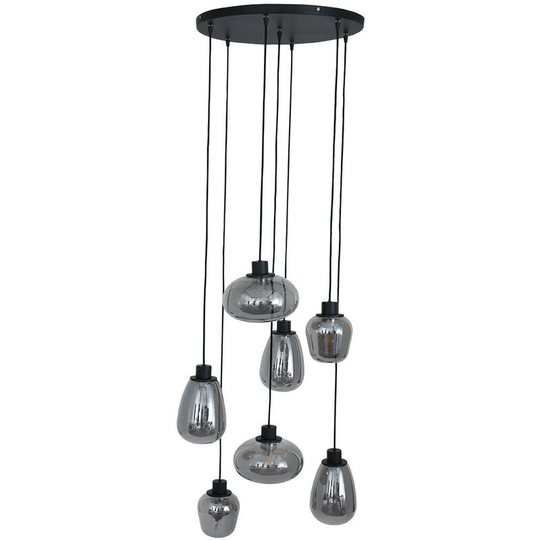 Sienna Lighting - Sienna Reflexion Cluster Pendant Ceiling Light Black Matt, Glass Transparent Grey
