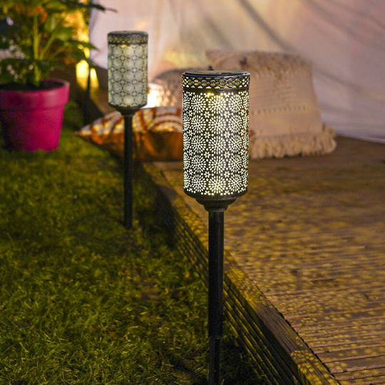 2 Pack Solar Power Outdoor Moroccan Pewter LED Stake Path Lights | Garden Lawn Decoration - Pewter