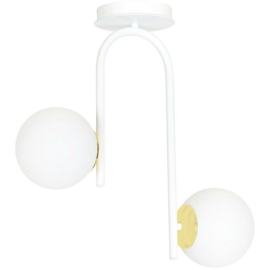 Emibig Ragnar White/Gold Globe Ceiling Light with White Glass Shades, 2x E14