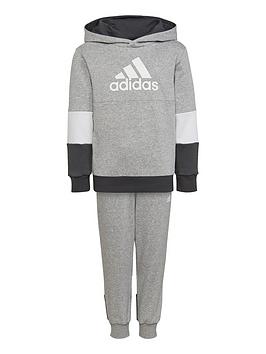 Boys, adidas Younger Kids Colourblock Overhead Hoodie & Jogger Set - Light Grey, Light Grey, Size 3-4 Years