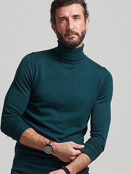 Superdry Studios Merino Roll Neck Jumper - Green, Green, Size M, Men