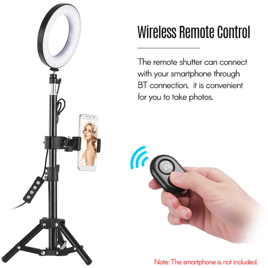 Superseller - 6 Inch Desktop Portable Selfie led Ring Light 3000-6000K 3 Light Modes & Dimmable Brightness with Tripod Stand