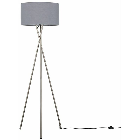 Floor Lamp Tripod Camden Light in Brushed Chrome with Cylinder Lampshade - Dark Grey