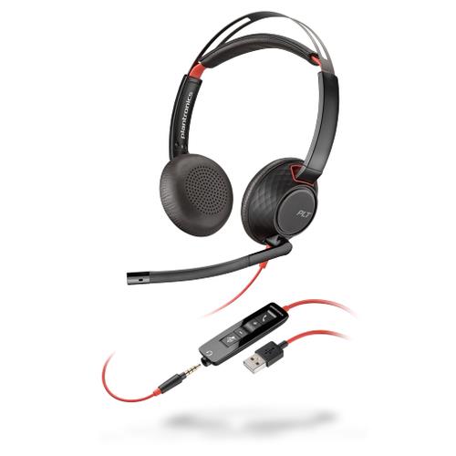 POLY Blackwire 5220 Headset Wired Head-band Calls/Music USB Type-A Black Red