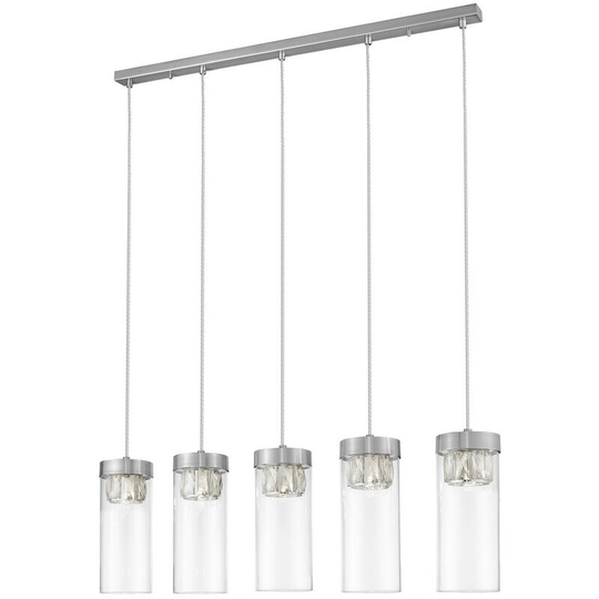 Spring Contemporary Bar Pendant Ceiling 5 Light Satin Nickel, Crystal