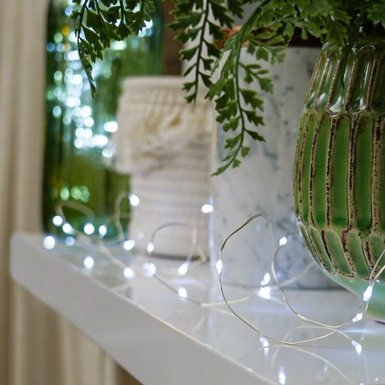 10.5m Battery Power Outdoor Firefly led Fairy Lights White | Garden Home Decoration - White