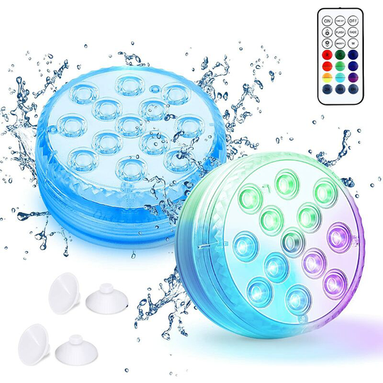 Aougo - Submersible led Light, 16 Colors Underwater Lights, 13 led Beads Pool Lamp with rf Remote, Waterproof Bathtub Lights for Vase, Decorations(2
