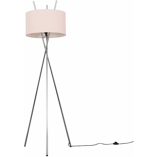 Tripod Floor Lamp Crawford Standard Light in Chrome with Cylinder Lampshade - Pink