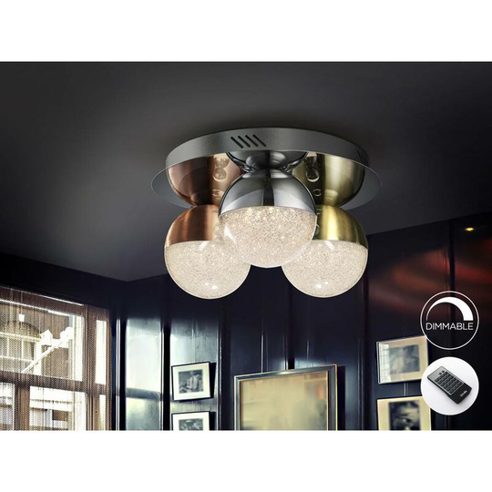 Schuller Sphere - Integrated led Dimmable Flush Ceiling Light with Remote Control Chrome, Brass, Copper