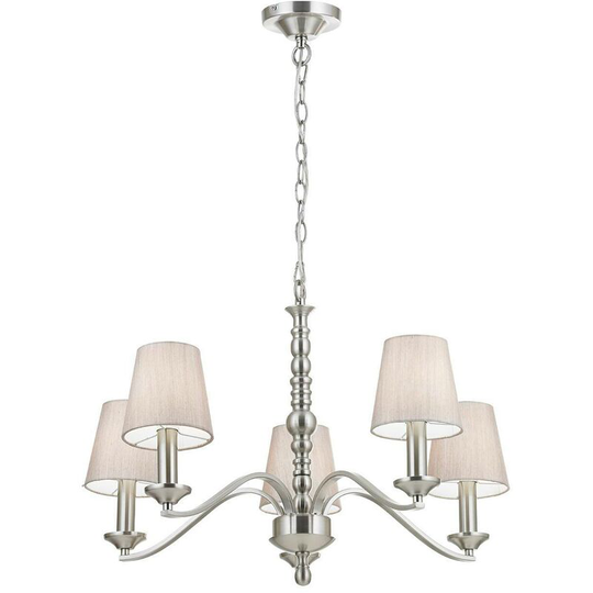 Endon Astaire - 5 Light Multi Arm Ceiling Pendant Satin Nickel, Natural Tc Fabric, E14