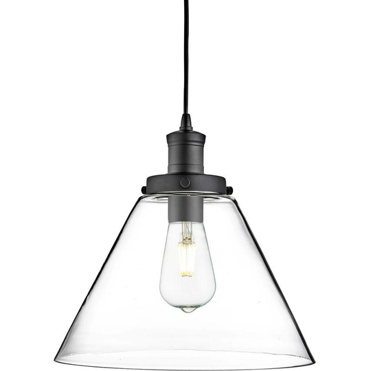 Searchlight Pyramid - 1 Light Dome Ceiling Pendant Matt Black with Clear Glass Shade, E27