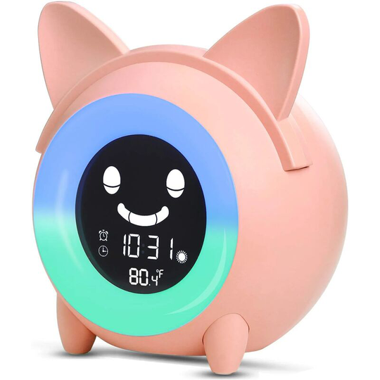 Aougo - Kids Alarm Clock with Night Light 5 Colors Adjustable Brightness Light Speakers Timed Alarm Clocks Automatic Temperature Display for Party