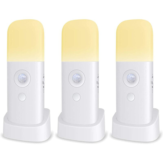 Aougo - Night Light for Kids, Motion Sensor Lamp, Adjustable Brightness, Portable, Rechargeable, for Bedroom, Kid's Room and Living Room (3-PACK)