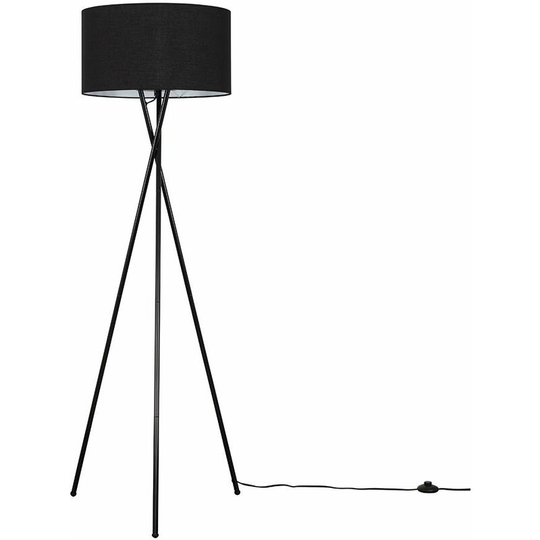 Floor Lamp Tripod Camden Light in Black with Cylinder Lampshade - Black