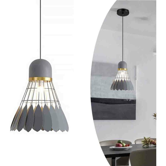 Aougo - Chandelier ceiling light E27 in wrought iron (without bulb) diameter 20cm, retro industrial style - badminton shape (grey)