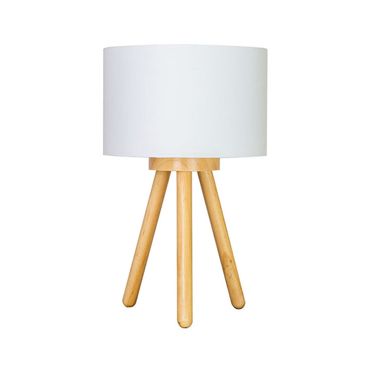 Wooden Tripod Bedside Lamp, Classic Fabric Shade, Perfect for Bedroom, Living Room, Study Room, and Office, 39cm/15.35� Tall - White