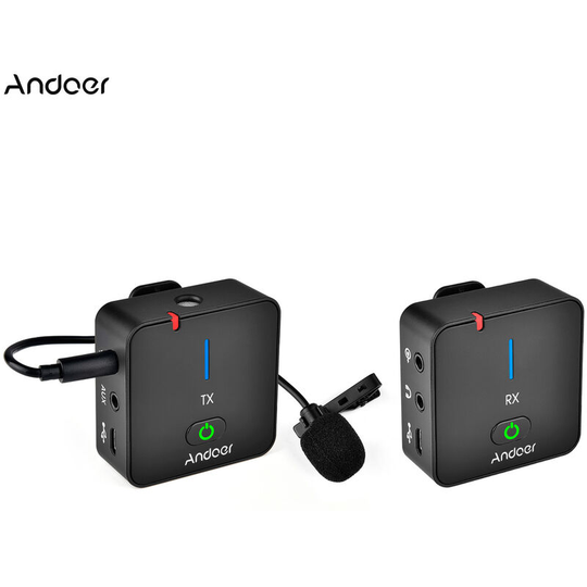 Andoer - MX5 2.4G Wireless Recording Microphone System with Transmitter Receiver Clip-on Lavalier Mic 50M Effective Range Built-in Rechargeable