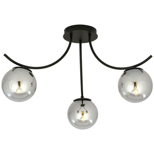 Emibig Boston Black Multi Arm Globe Ceiling Light with Graphite Glass Shades, 3x E14