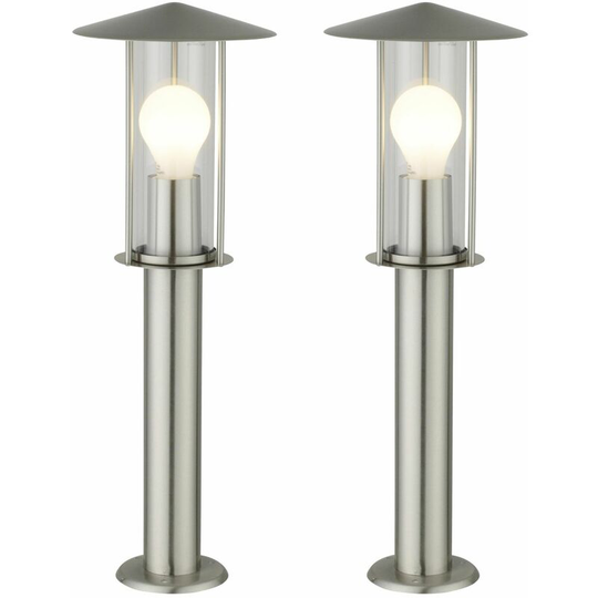 First Choice Lighting - Set of 2 Treviso - Brushed Stainless Steel Outdoor Post Lights - Brushed stainless steel and clear glass