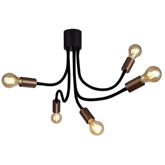 Flexible Semi Flush Ceiling 5 Light E27, Satin Black, Brushed Copper - Luminosa Lighting