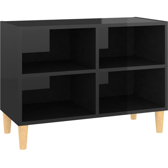 Tv Cabinet with Solid Wood Legs High Gloss Black 69.5x30x50 cm Vidaxl Black