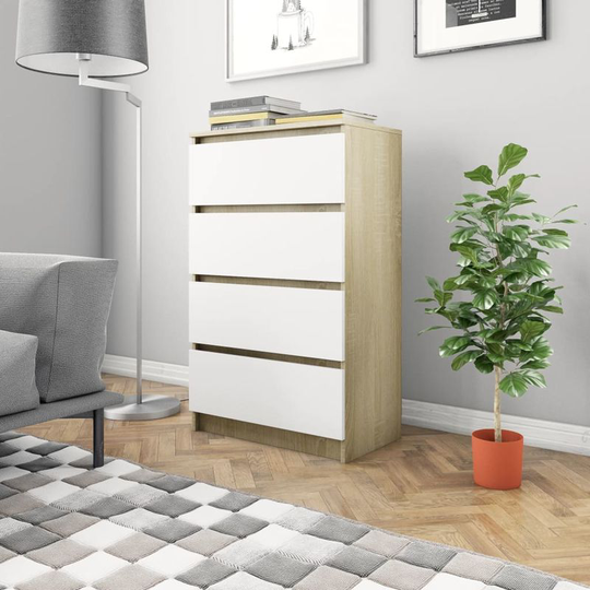 Sideboard White and Sonoma Oak 70x40x97 cm Chipboard VD31568 - Hommoo