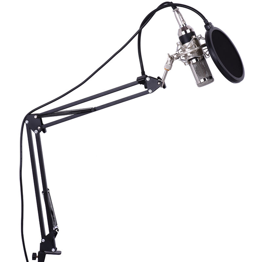 Professional Studio Broadcasting Recording Condenser Microphone Mic Kit Set 3.5mm with Shock Mount Adjustable Suspension Scissor Arm Stand