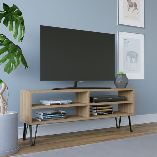 Farrar Modern tv Stand tv Unit tv Cabinet Multimedia Centre with Open Shelves - Oak - Decorotika
