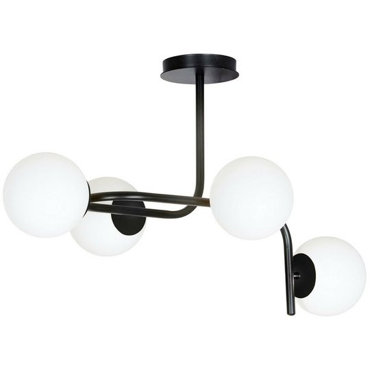Emibig Kalf Black V1 Globe Ceiling Light with White Glass Shades, 4x E14
