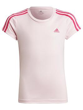 adidas Designed 2 Move Girls 3 Stripes T-Shirt - Light Pink, Light Pink, Size 14-15 Years, Women