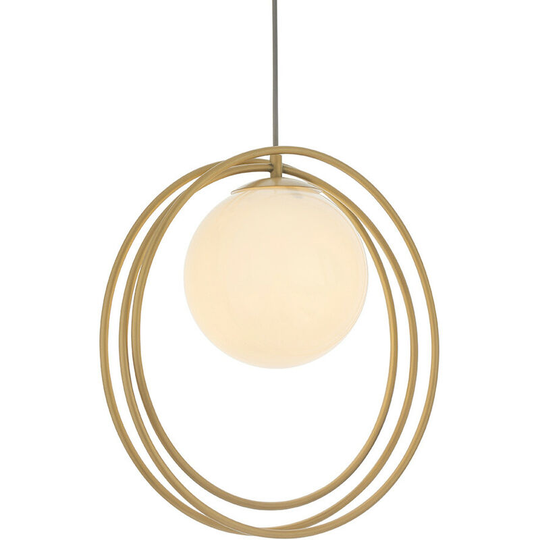 Merano Bergamo Pendant Ceiling Light Brushed Gold Paint & Gloss Opal Glass