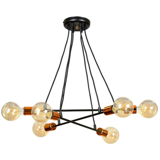 Emibig Bravo Black/Copper Multi Arm Pendant Ceiling Light 6x E27