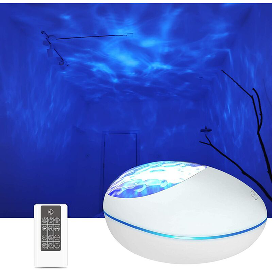 Projector Lamp led Projector Bluetooth Music Mood Light with Remote Control Timer, 8 Changing Ocean Wave Effect Colors Night Light Support tf Card