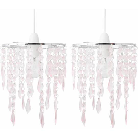 First Choice Lighting - Set of 2 Chrome & Pink Jewels Light Shades - Polished chrome plate with pink acrylic detail