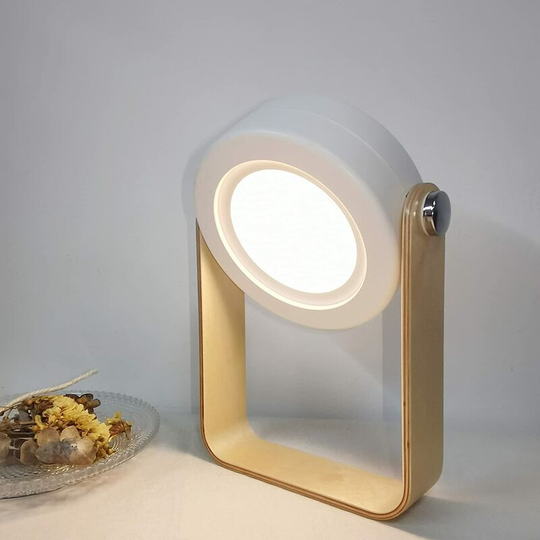 Aougo - Folding Bedside Lamp, usb Rechargeable Portable led Lantern Lamp, Touch Control 3 Brightness Levels Wooden Handle Desk Lamp, Night Light,